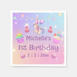 1歳の誕生日のユニコーンのカップケーキガーリーおもしろい スタンダードカクテルナプキン