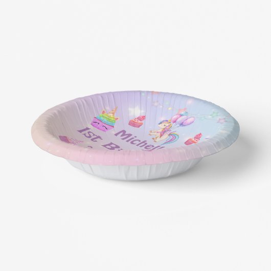 1歳の誕生日のユニコーンのカップケーキガーリーかわいいシック ペーパーボウル (傾斜あり)