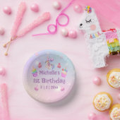 1歳の誕生日のユニコーンのカップケーキガーリーかわいいシック ペーパーボウル (パーティー)