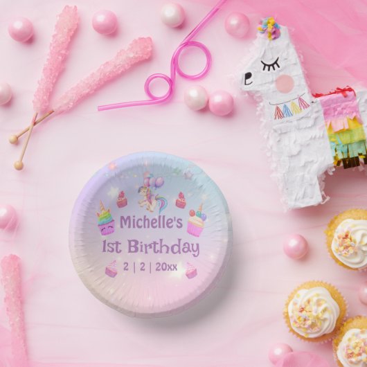 1歳の誕生日のユニコーンのカップケーキガーリーかわいいシック ペーパーボウル (パーティー)