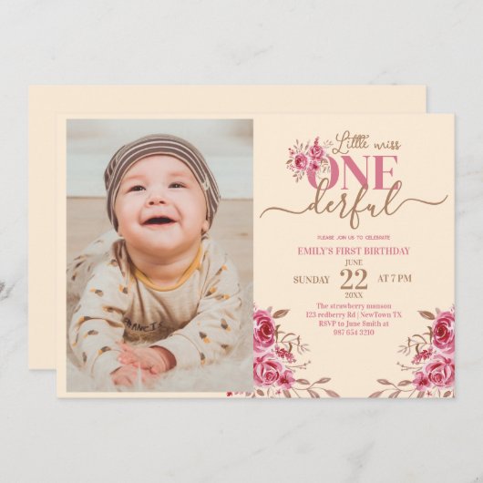 1歳の誕生日のリトル恋しく思アンダーフル シーズンカード (正面/裏面)