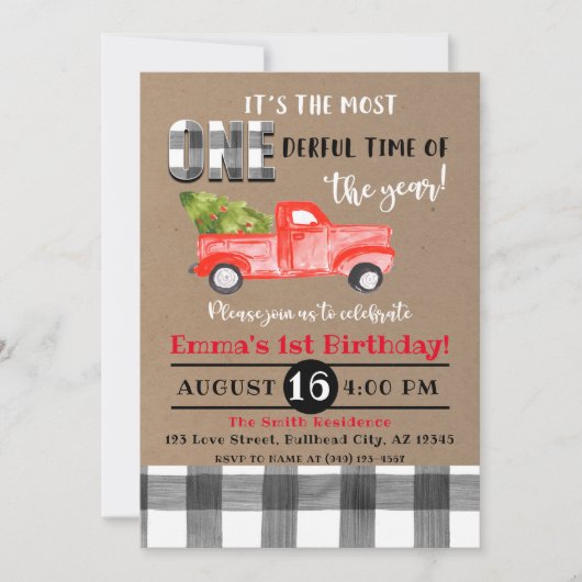 1歳の誕生日の中で最もONE-DERFULの時間である 招待状 (正面)