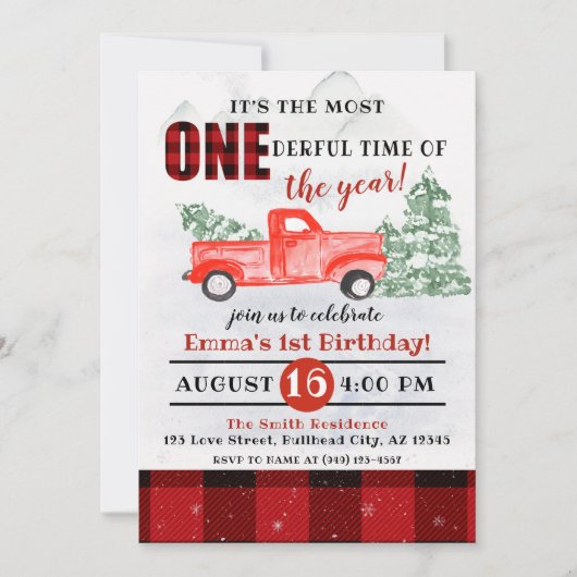 1歳の誕生日の中で最もONE-DERFULの時間である 招待状 (正面)