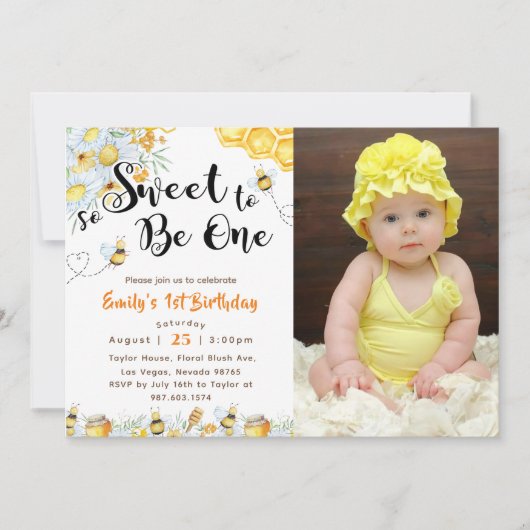 1歳の誕生日の写真を撮るのに非常に甘い 招待状 (正面)