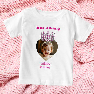 1歳の誕生日の名前の年齢photo pink tiara baby girl ベビーTシャツ