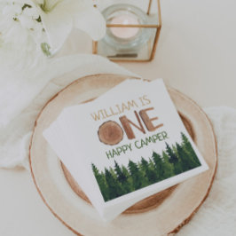 1歳の誕生日の名前素朴ワンハッピーキャンパー スタンダードカクテルナプキン