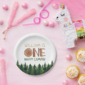 1歳の誕生日の名前素朴ワンハッピーキャンパー ペーパープレート (パーティー)