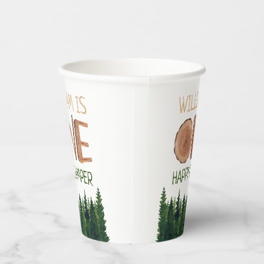 1歳の誕生日の名前素朴ワンハッピーキャンパー 紙コップ (右)