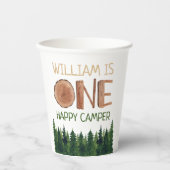 1歳の誕生日の名前素朴ワンハッピーキャンパー 紙コップ (正面)