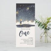 1歳の誕生日の天星の水の色の少年モダン 招待状 (スタンド正面)