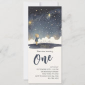 1歳の誕生日の天星の水の色の少年モダン 招待状 (正面)
