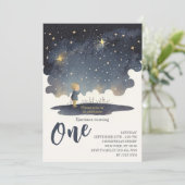 1歳の誕生日の天星の水の色の少年モダン 招待状 (スタンド正面)