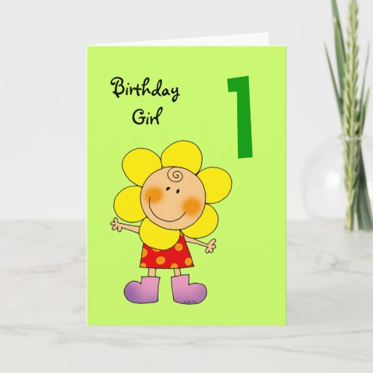 1歳の誕生日の女の子 カード (正面)