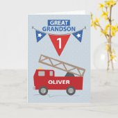 1歳の誕生日の孫素晴らし名前をカスタムする消防車 カード (黄色い花)