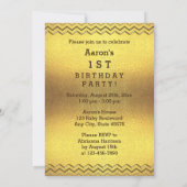 1歳の誕生日の少年のエスニックフォンバルーン金ゴールドシェブロン 招待状 (裏面)