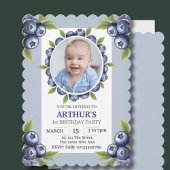 1歳の誕生日の少年の最初の誕生日ブルーベリー 招待状