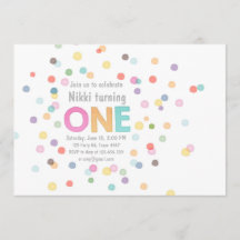 1歳の誕生日の招待ガールウォーターカラー紙吹雪