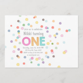 1歳の誕生日の招待ガールウォーターカラー紙吹雪 招待状