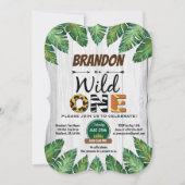 1歳の誕生日の招待状。少年ジャングルテーマ 招待状 (正面)