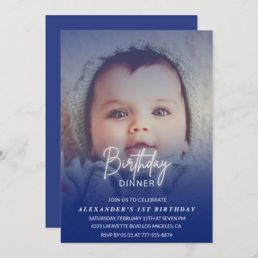 1歳の誕生日の招待誕生日ディナーフォトボーイ 招待状 (正面/裏面)