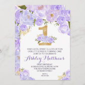 1歳の誕生日の最初の美しいフローラ招待状、 招待状 (正面/裏面)