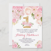 1歳の誕生日の最初の美しいフローラ招待状、 招待状 (正面)