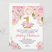 1歳の誕生日の最初の美しいフローラ招待状、 招待状 (正面/裏面)