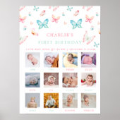 1歳の誕生日の毎月のフォトサインレインボーバタフライ ポスター (正面)