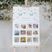 1歳の誕生日の毎月のフォトサインレインボーバタフライ ポスター