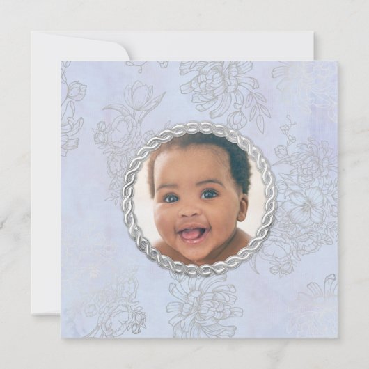 1歳の誕生日の民族少年ブルー王室のシルバーフォト 招待状 (裏面)