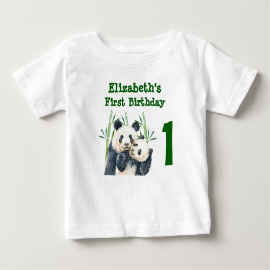 1歳の誕生日の水彩パンダの水彩画 ベビーTシャツ (正面)
