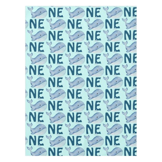 1歳の誕生日の水彩鯨模様 テーブルクロス (正面)