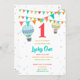 1歳の誕生日の熱気球カラフル 招待状
