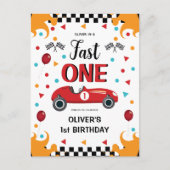 1歳の誕生日の男の子のファーストワンレーシングカー インビテーションポストカード (正面)