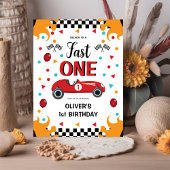 1歳の誕生日の男の子のファーストワンレーシングカー インビテーションポストカード