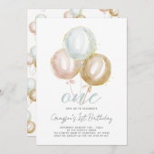 1歳の誕生日の男の子ワンバルーン 招待状 (正面/裏面)