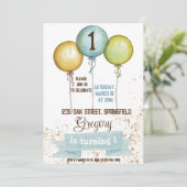 1歳の誕生日の男の子招待状，男の子の誕生日パーティー，青 招待状 (スタンド正面)