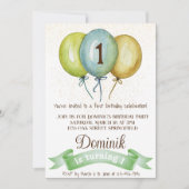 1歳の誕生日の男の子招待状,男の子の誕生日パーティー,青 招待状 (正面)