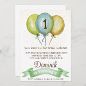 1歳の誕生日の男の子招待状,男の子の誕生日パーティー,青 招待状 (正面/裏面)