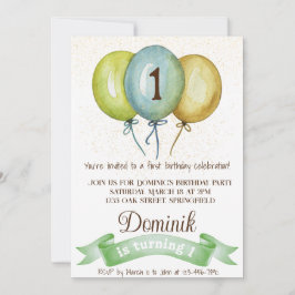 1歳の誕生日の男の子招待状,男の子の誕生日パーティー,青 招待状