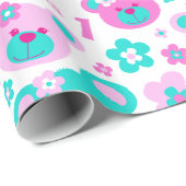 1歳の誕生日の花とテディベアの贈り物紙 ラッピングペーパー (ロールコーナー)