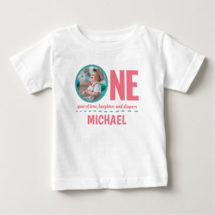 1歳の誕生日の赤ちゃん服カスタムの写真と文字 ベビーTシャツ