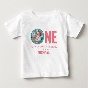 1歳の誕生日の赤ちゃん服カスタムの写真と文字 ベビーTシャツ
