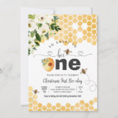 1歳の誕生日はミツバチと一緒にかわいく Bee One ビーチパーティー 招待状 (正面)
