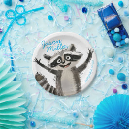 1歳の誕生日をお祝いするアライグマのテーマの赤ちゃんの誕生日パーティー ペーパープレート