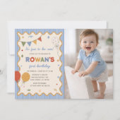 1歳の誕生日をお祝いするファンな招待状 写真入り 招待状 (正面)