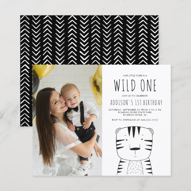 1歳の誕生日をお祝いするWild Oneフォト招待状 (正面/裏面)