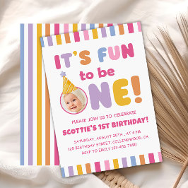 1歳の誕生日をお祝い!カラフルな写真 招待状