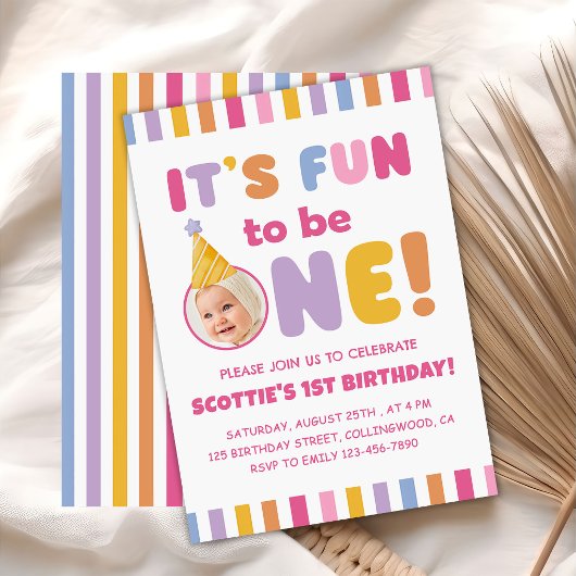 1歳の誕生日をお祝い!カラフルな写真 招待状
