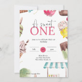 1歳の誕生日をテーマにした甘いアイスクリーム 招待状 (正面)